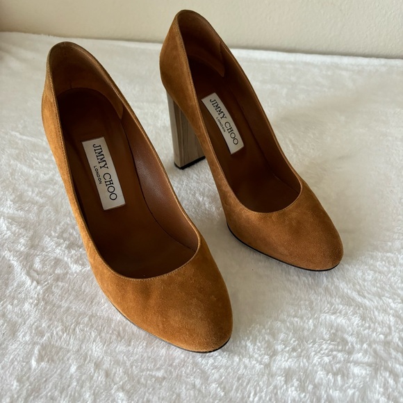 Jimmy Choo Shoes - Jimmy Choo Laria Wooden Heel Suede Pumps size 37 1/2